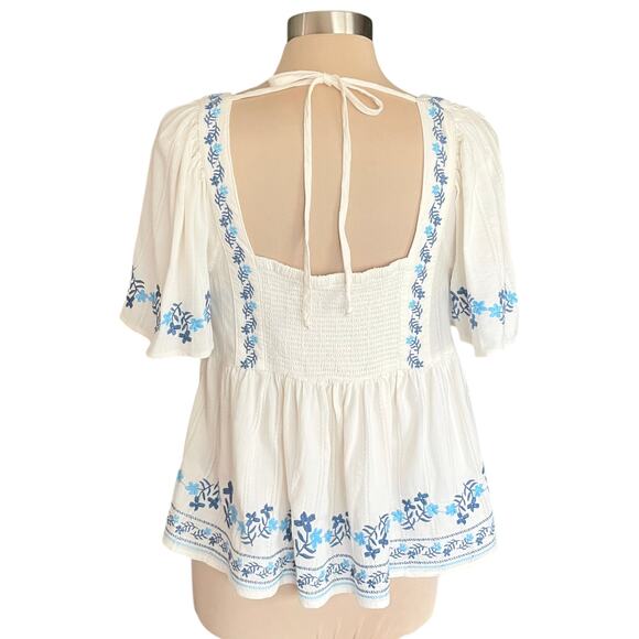 Old Navy Y2K Babydoll Floral Embroidery Top Sz L Boho Peasant Cottagecore Casual - Picture 4 of 10